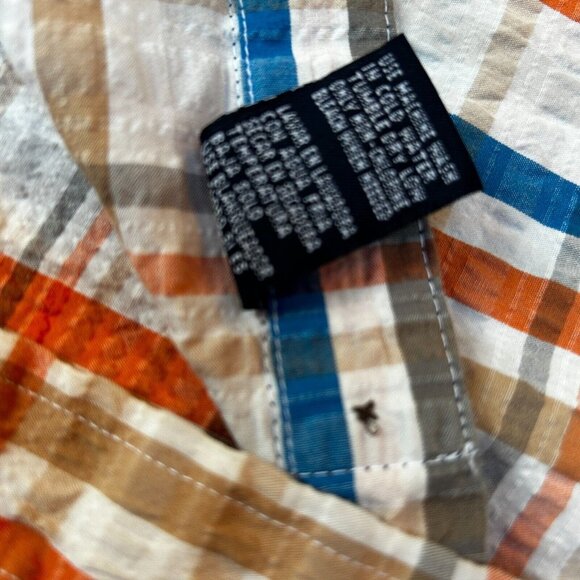 Phat Farm Mens Button Up Cotton Textured Multicolor Plaid Shirt XXL Short Sleeve - Picture 5 of 9